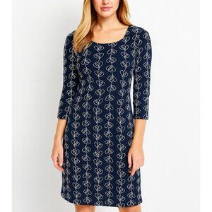 BODEN sweater dress knit floral bell sleeve preppy office business navy blue 4